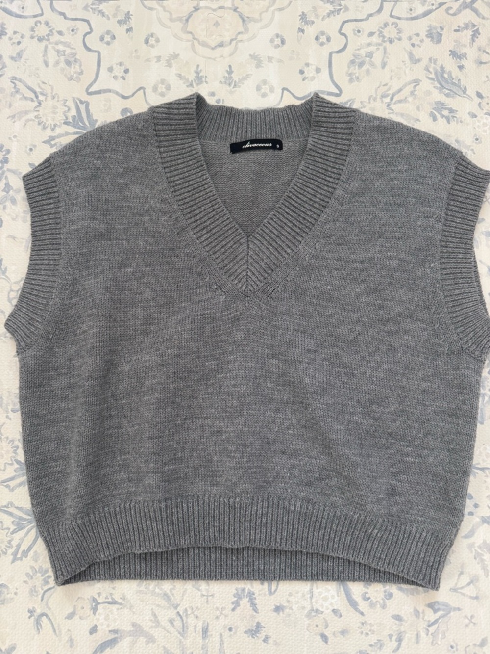 Gray V-Neck Knit Sweater Vest